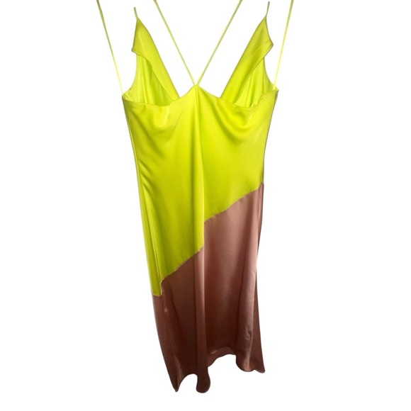 NWT Cushnie x Target Colorblock Lime Green Tan Asymmetric Midi Dress Size 2 - Picture 2 of 6